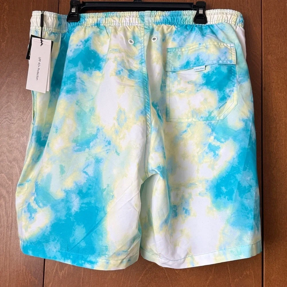 Calvin Klein Men's Tie Dye Blue & Yellow Swim Trunks NWT Sz XL Ret $69.50